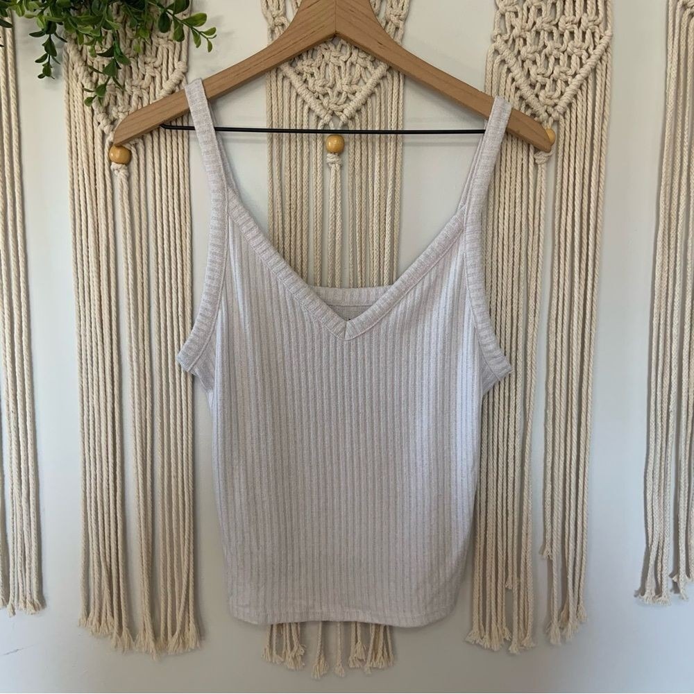 AMERICAN EAGLE Women's Soft & Sexy Rib Knit Cropped Tank Cream Size XL